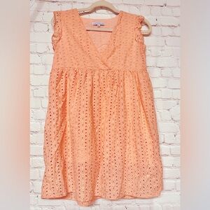 Miss Sparkling Sleeveless Dress | Sz M | Orange/Peach | Eyelet | Lined | Sheath